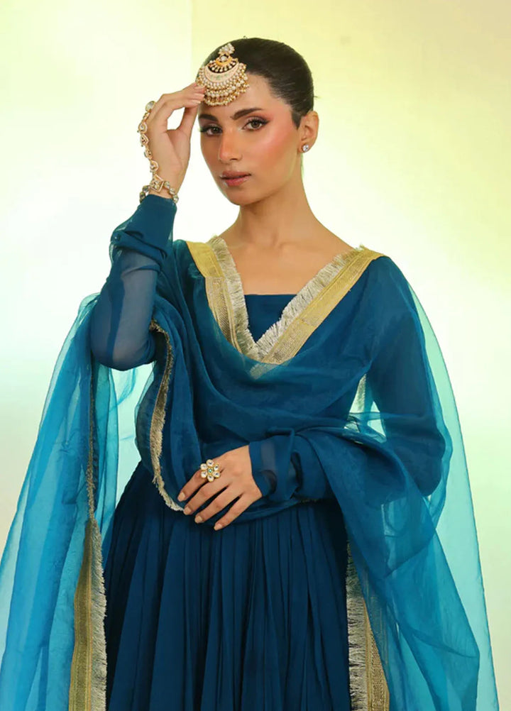 Ripret Pret Embroidered Chiffon 2 Piece Suit Teal Tier Pishwas