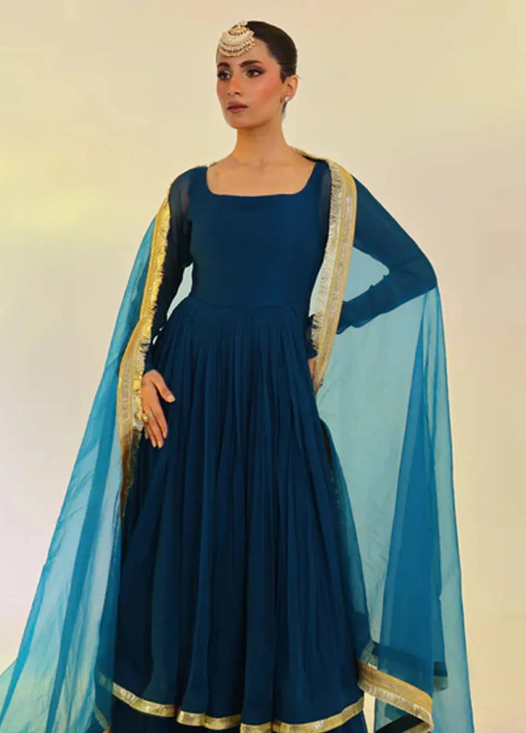 Ripret Pret Embroidered Chiffon 2 Piece Suit Teal Tier Pishwas