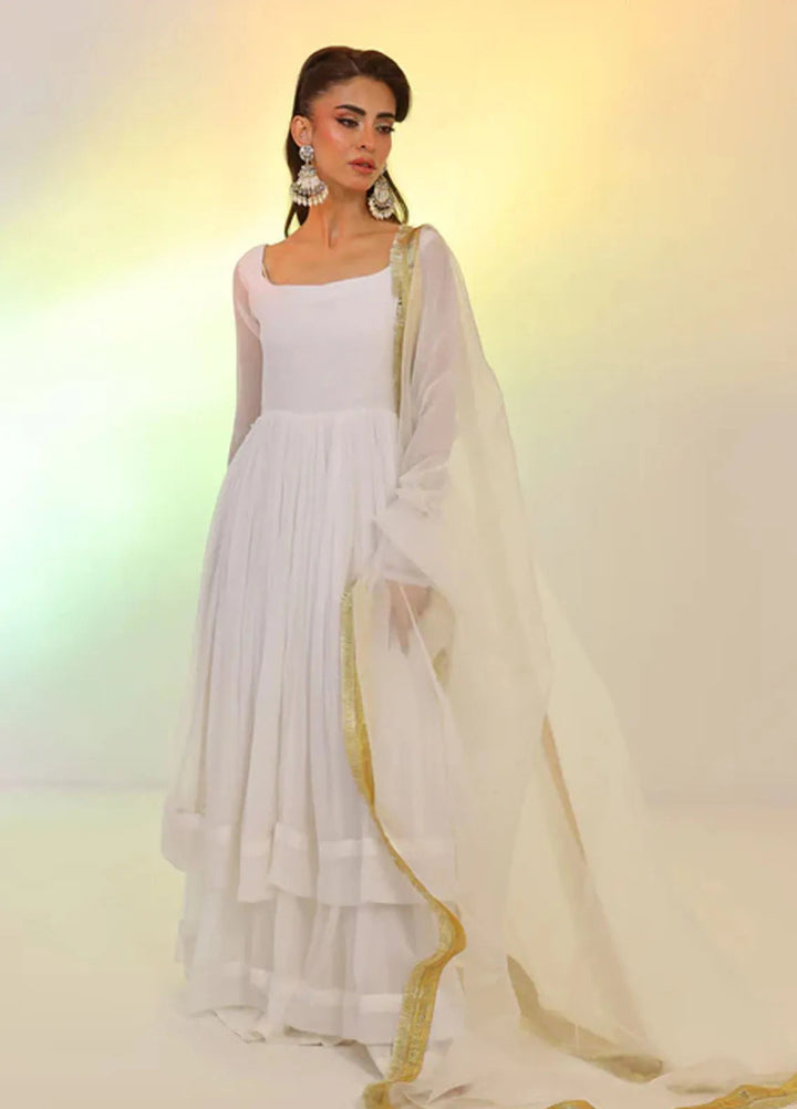 Ripret Pret Embroidered Chiffon 2 Piece Suit White Tier Pishwas