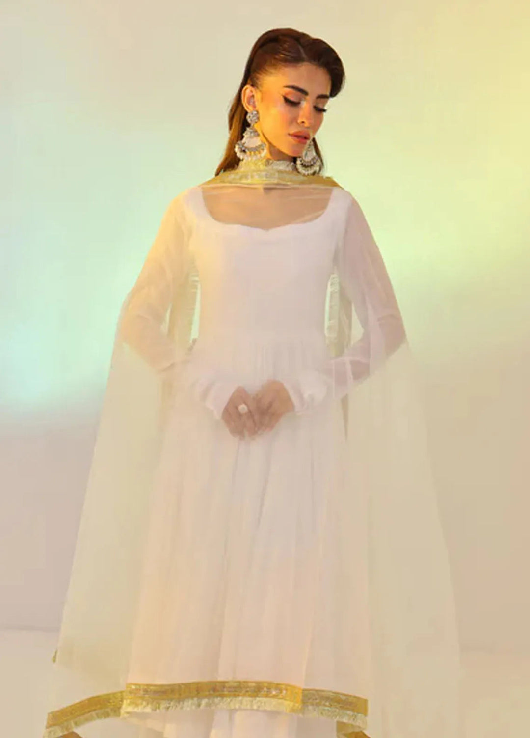 Ripret Pret Embroidered Chiffon 2 Piece Suit White Tier Pishwas