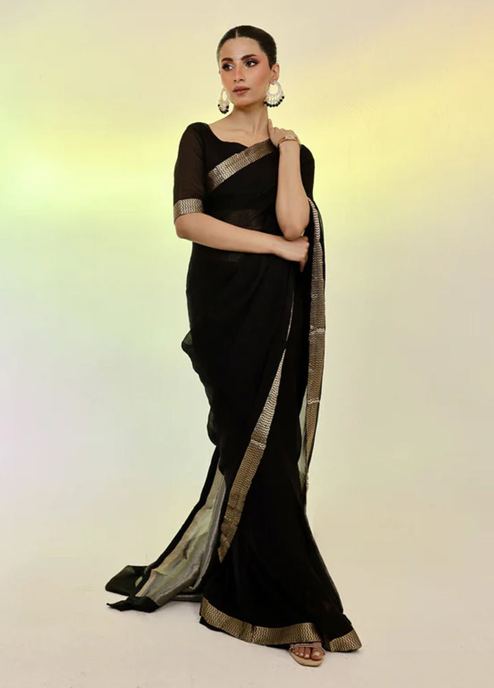 Ripret Pret Embroidered Chiffon 3 Piece Black Banarsi Saree