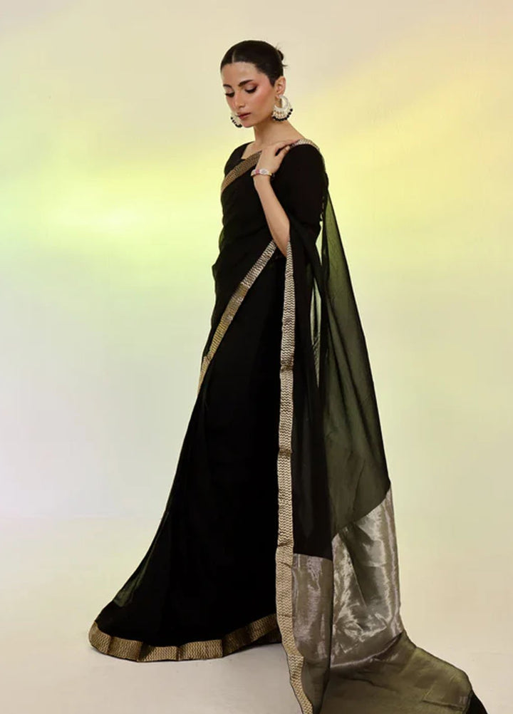 Ripret Pret Embroidered Chiffon 3 Piece Black Banarsi Saree