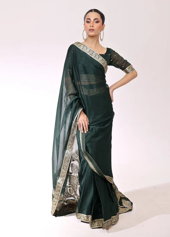 Ripret Pret Embroidered Chiffon 3 Piece Emerald Banarsi Saree