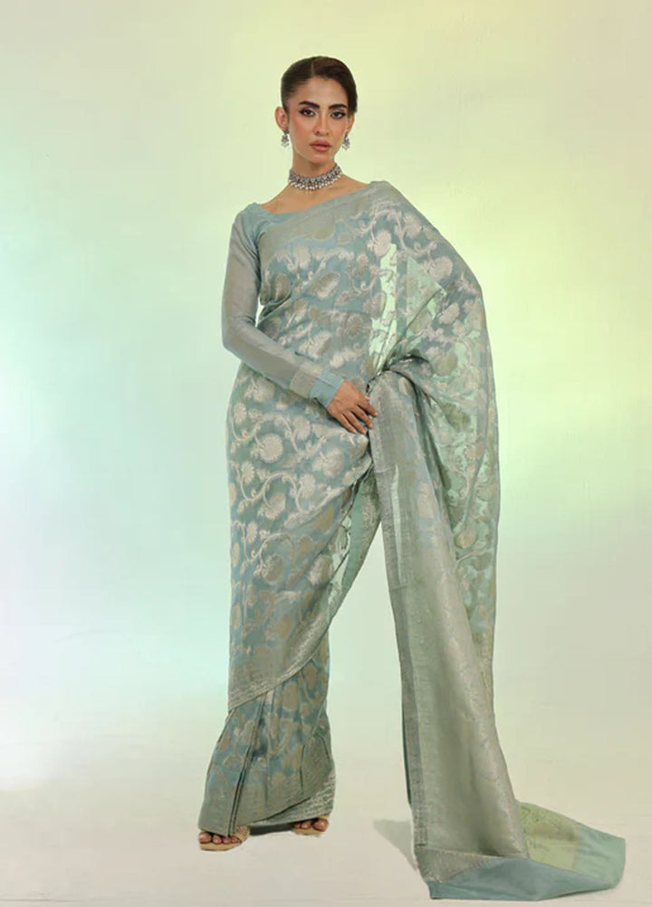Ripret Pret Embroidered Chiffon 3 Piece Mint Banarsi Saree