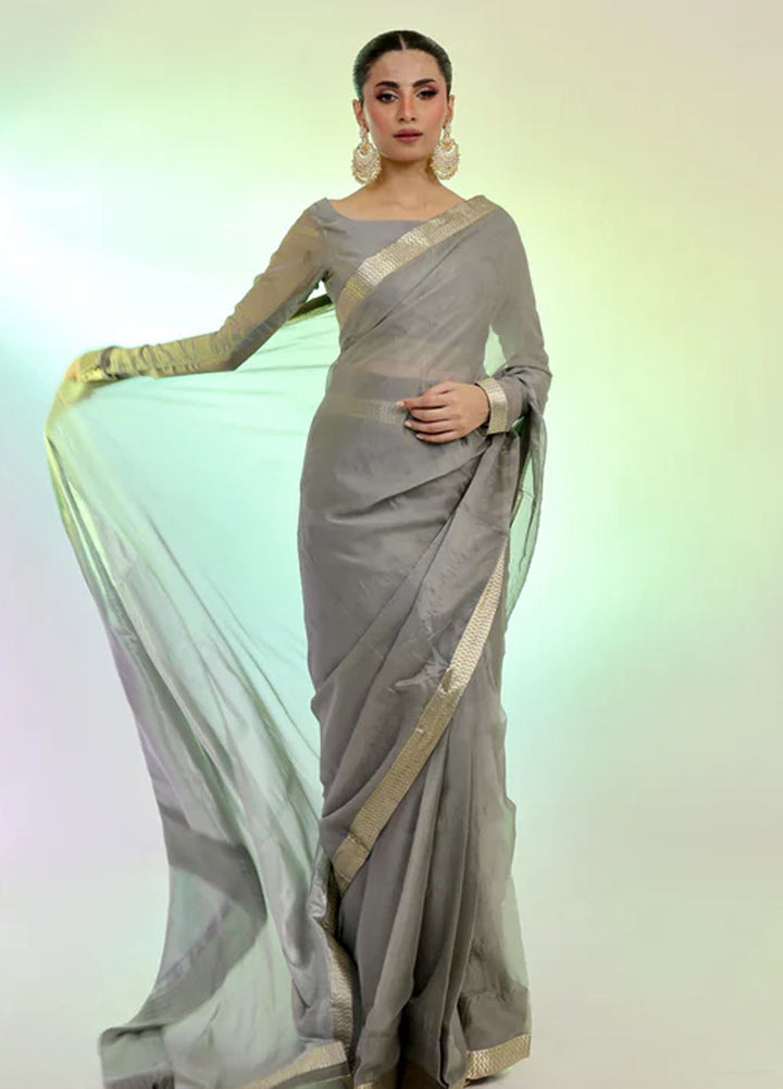 Ripret Pret Embroidered Chiffon 3 Piece Silver Banarsi Saree
