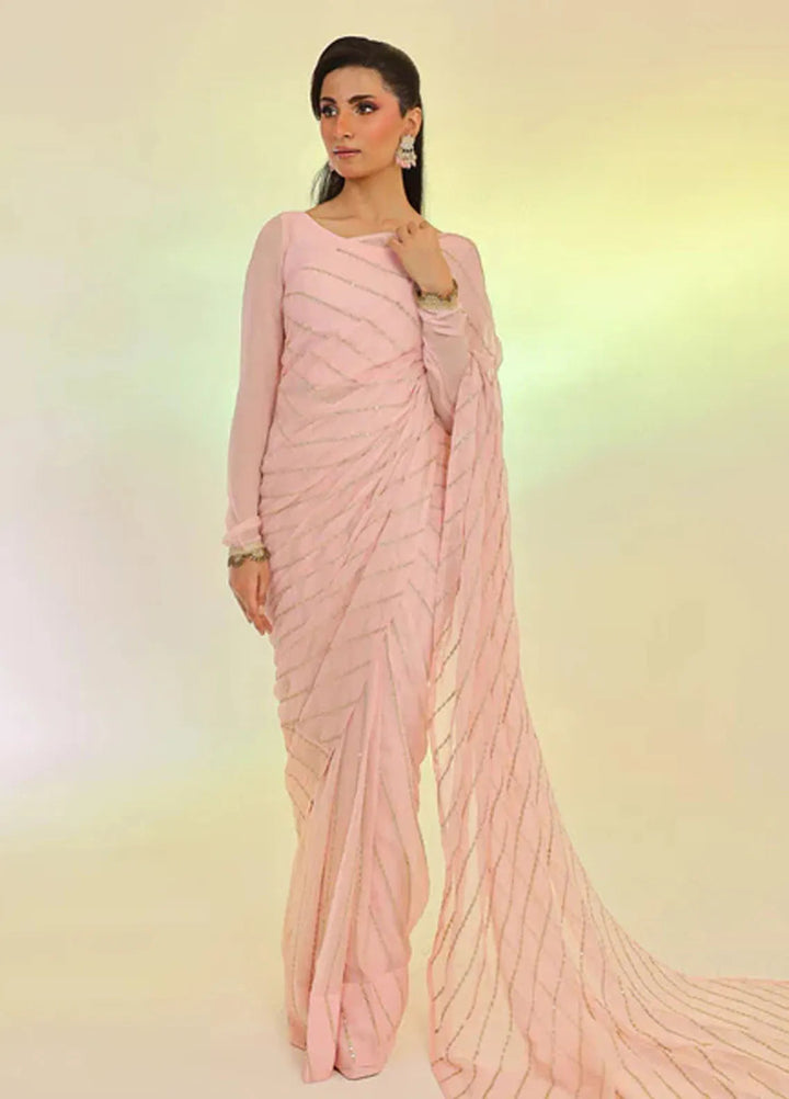 Ripret Pret Embroidered Chiffon Saree Dusty Rose