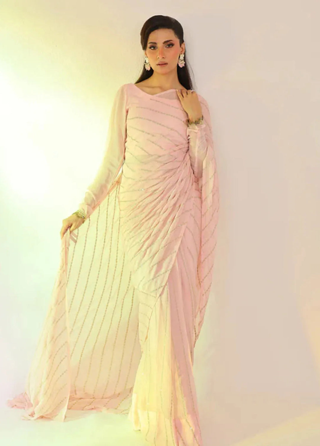 Ripret Pret Embroidered Chiffon Saree Dusty Rose
