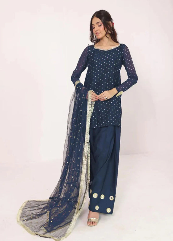 Ripret Pret Embroidered Chiffon 3 Piece Suit Heer Blue