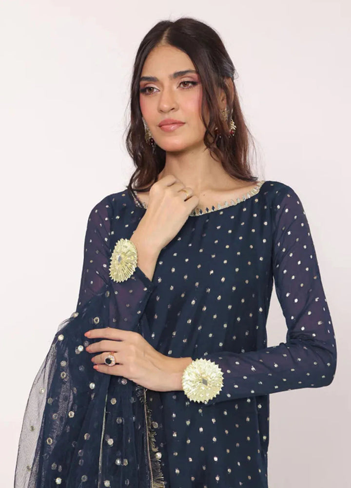 Ripret Pret Embroidered Chiffon 3 Piece Suit Heer Blue