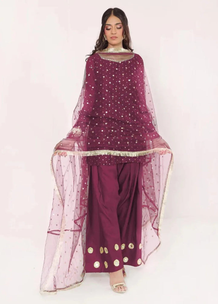 Ripret Pret Embroidered Chiffon 3 Piece Suit Heer Purple