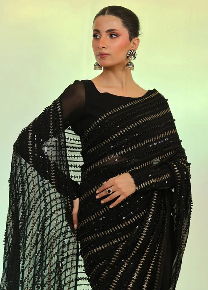 Ripret Pret Embroidered Chiffon Saree Noire Luxe