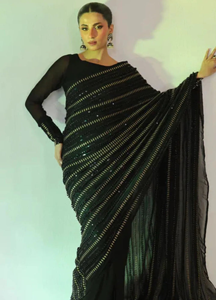 Ripret Pret Embroidered Chiffon Saree Noire Luxe