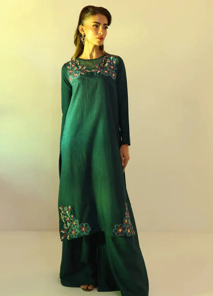 Ripret Pret Embroidered Silk 2 Piece Suit Teal Breeze