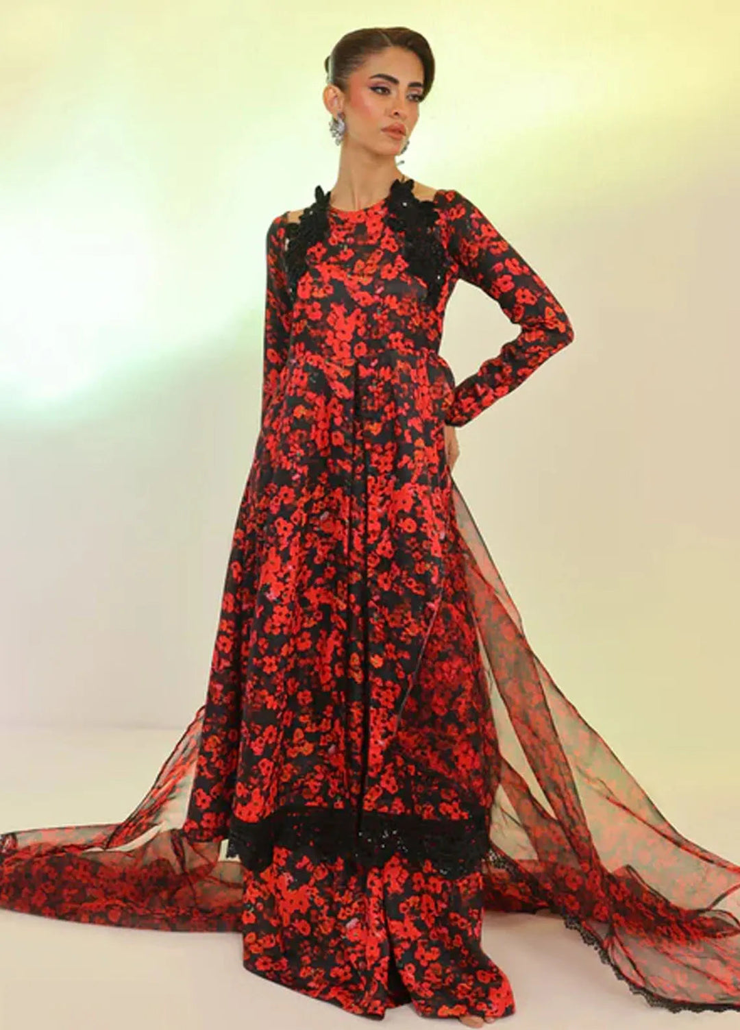 Ripret Pret Embroidered Silk 3 Piece Suit Scarlet