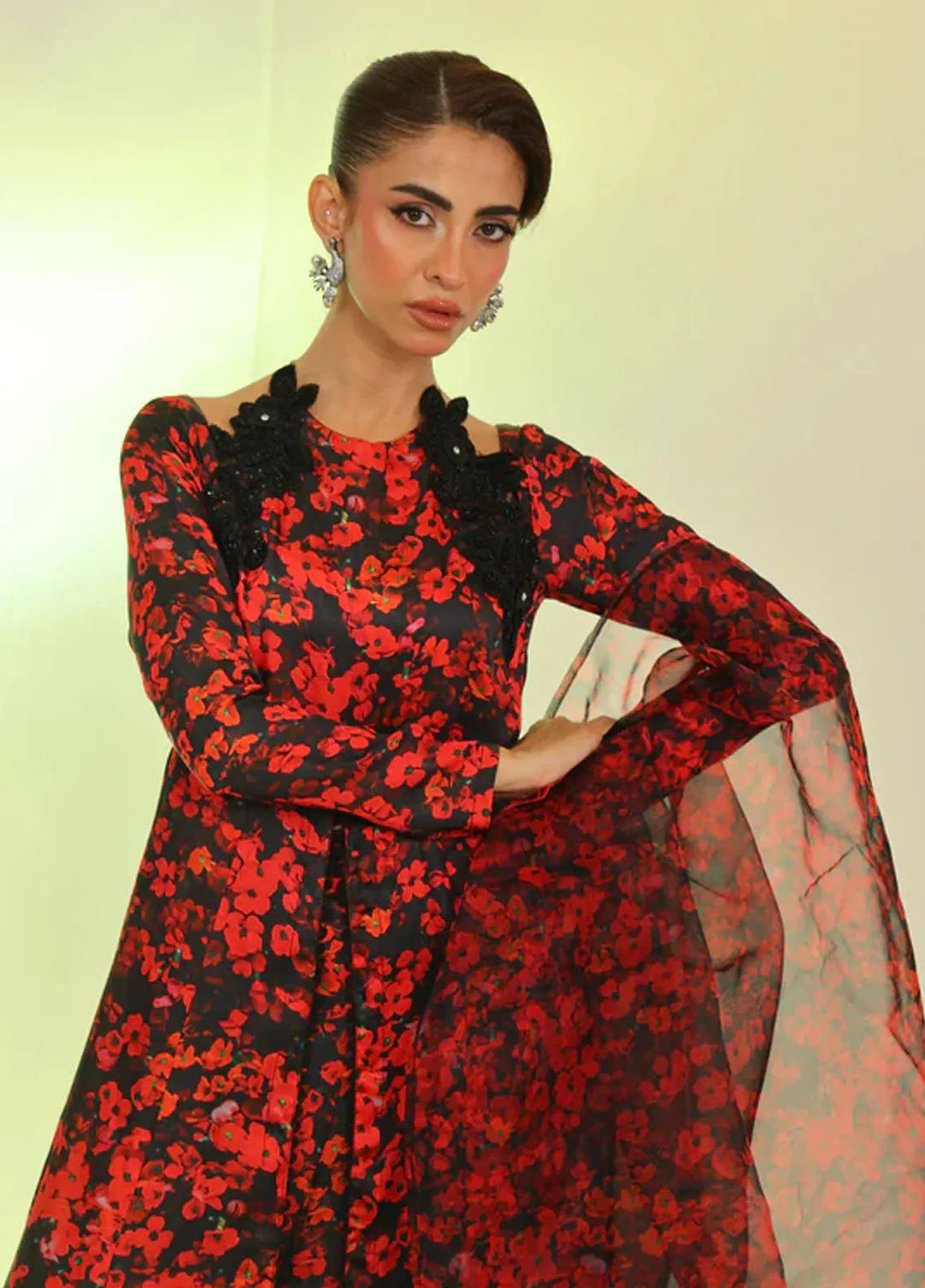 Ripret Pret Embroidered Silk 3 Piece Suit Scarlet