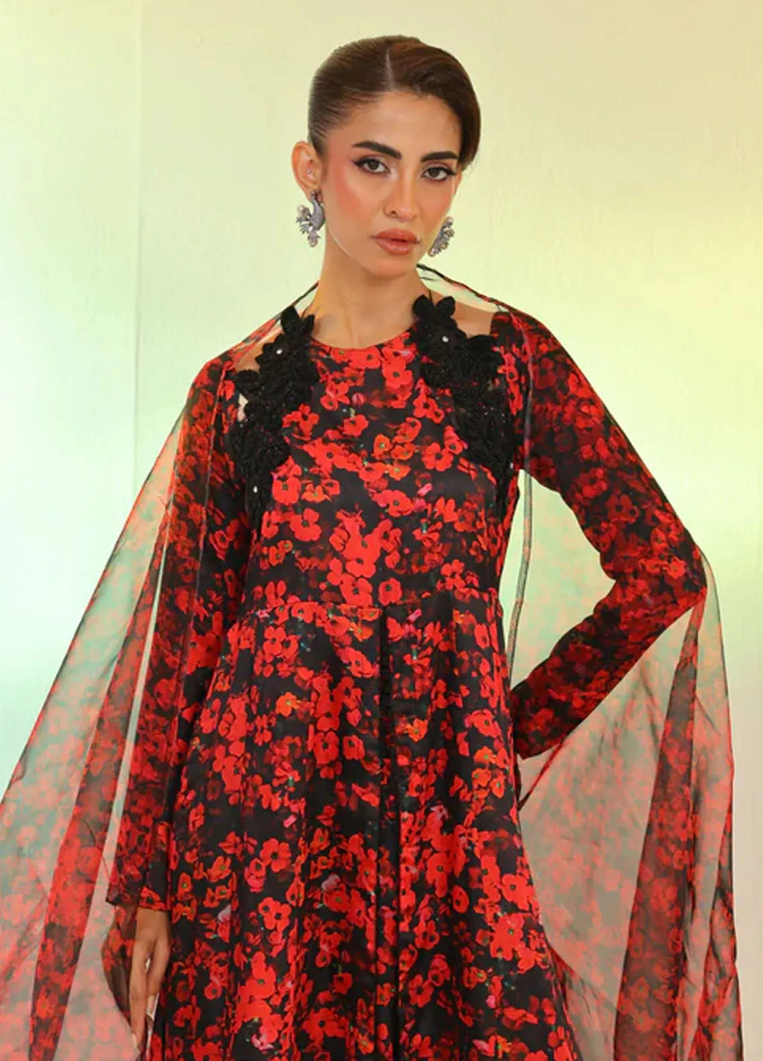 Ripret Pret Embroidered Silk 3 Piece Suit Scarlet