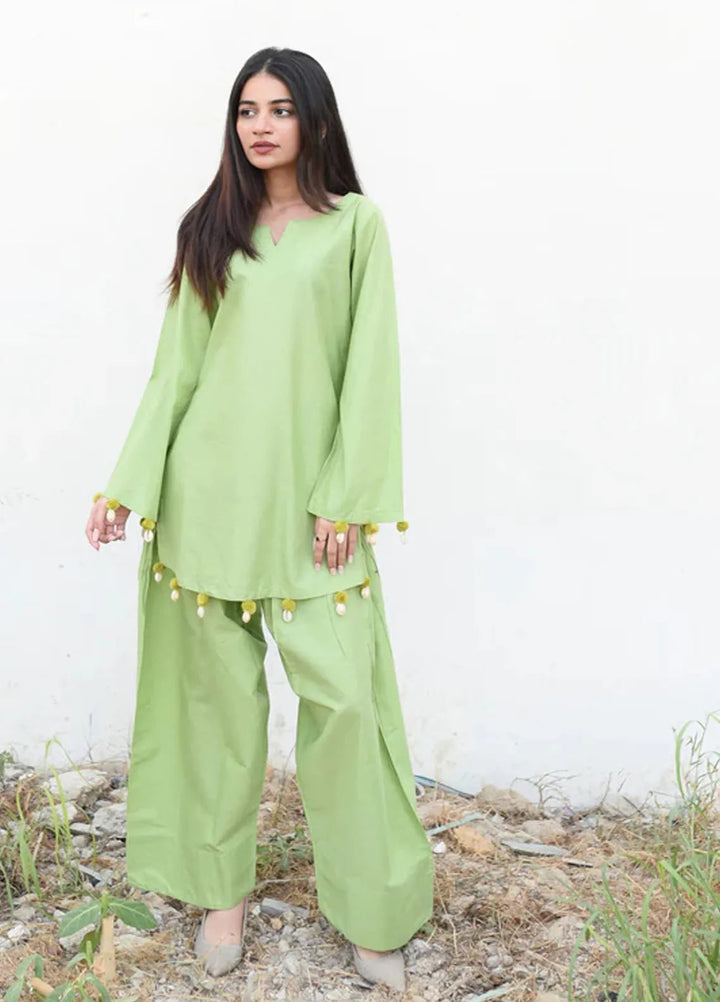 Ripret Pret plain Cotton 2 Piece Suit Apple Green Solid Set