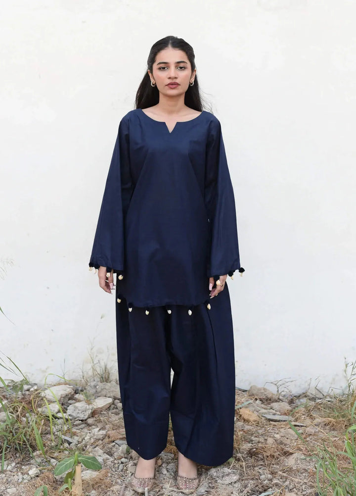 Ripret Pret plain Cotton 2 Piece Suit Blue Solid Set