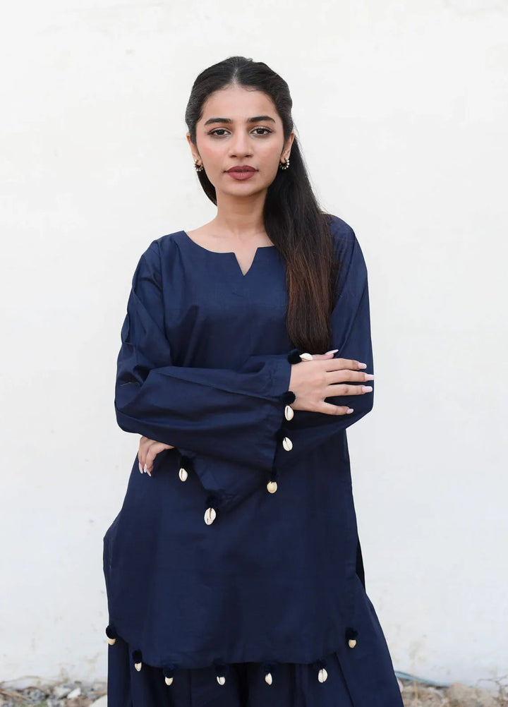 Ripret Pret plain Cotton 2 Piece Suit Blue Solid Set