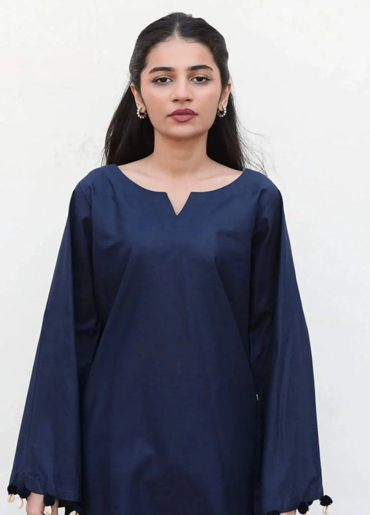 Ripret Pret plain Cotton 2 Piece Suit Blue Solid Set