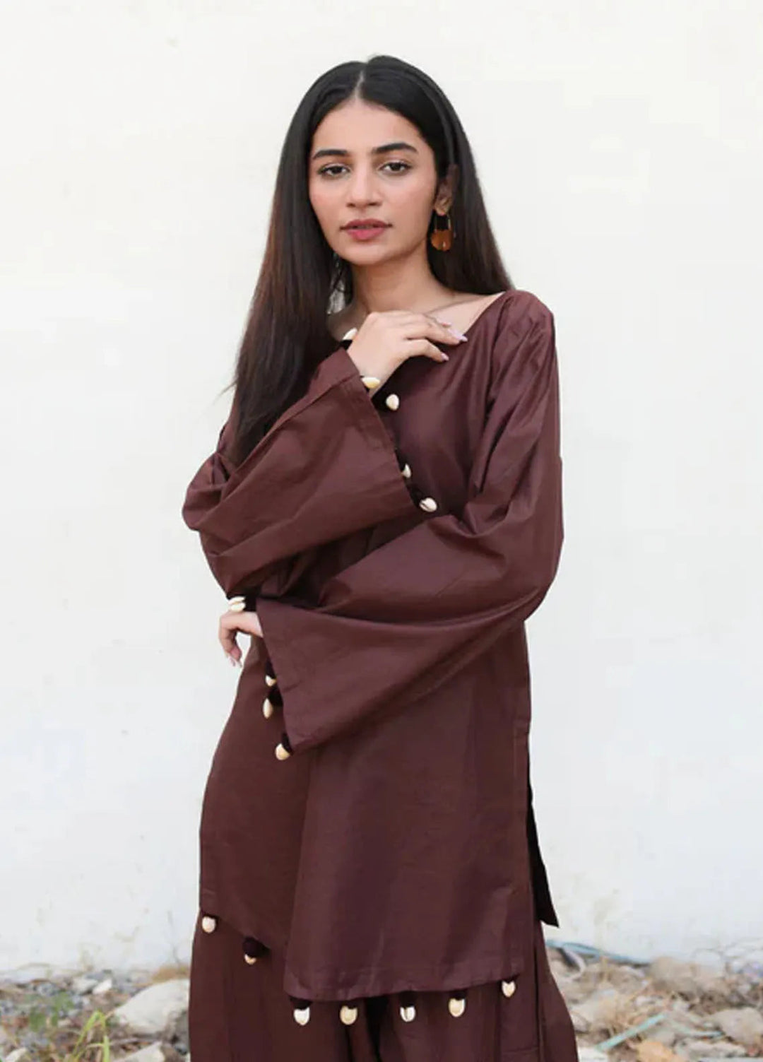 Ripret Pret plain Cotton 2 Piece Suit Chocolate Solid Set