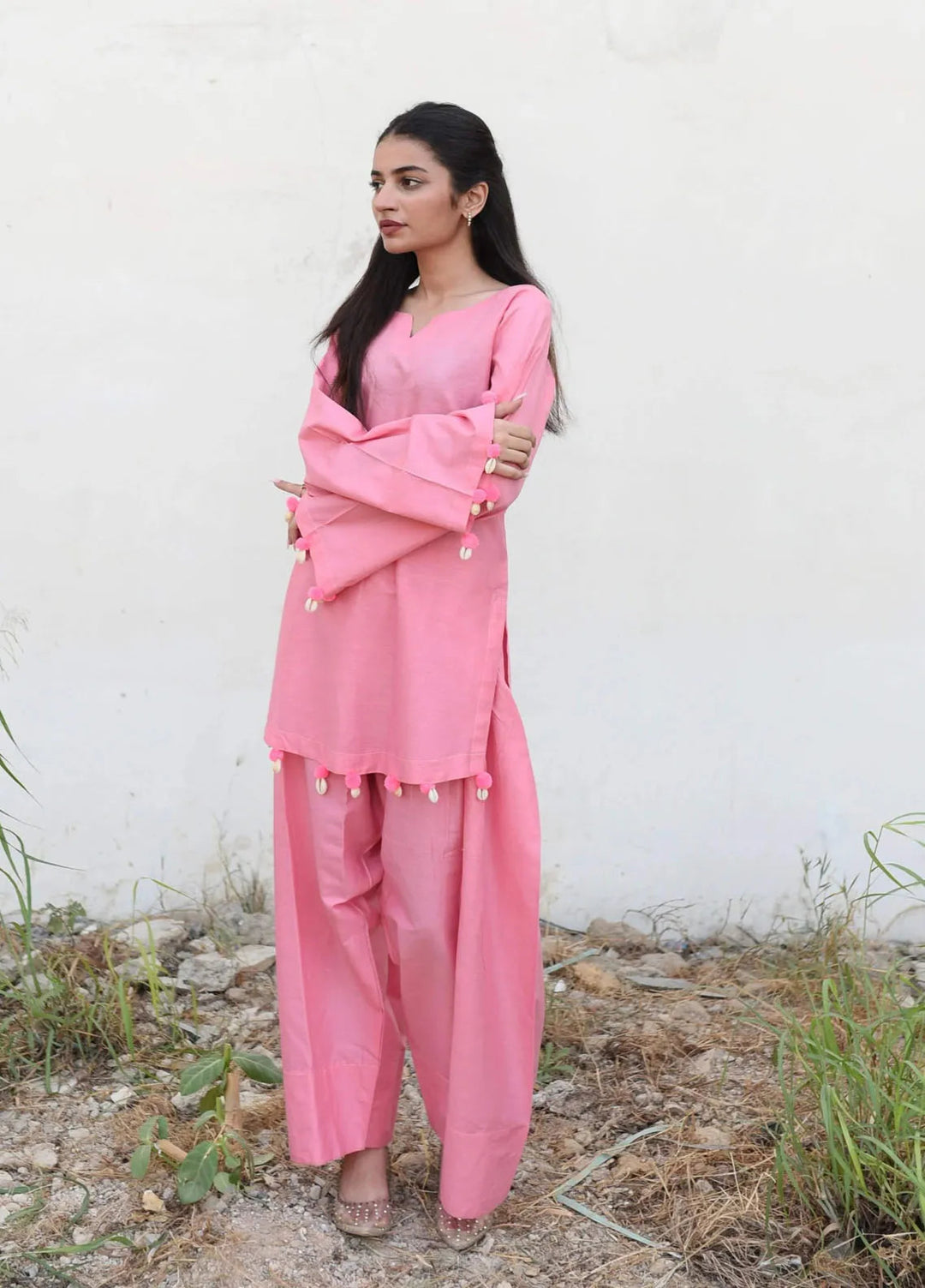 Ripret Pret plain Cotton 2 Piece Suit Pink Solid Set