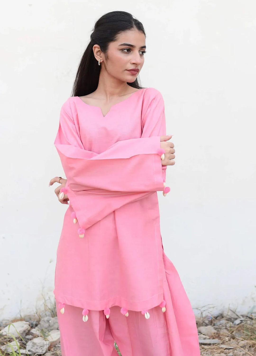 Ripret Pret plain Cotton 2 Piece Suit Pink Solid Set