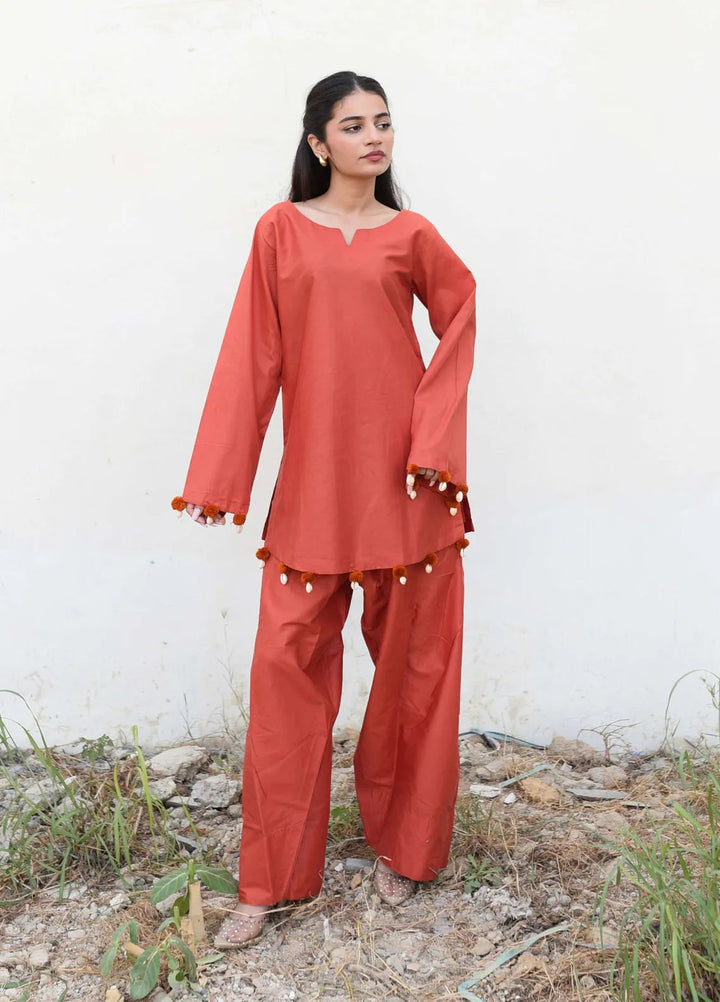 Ripret Pret plain Cotton 2 Piece Suit Rust Solid Set