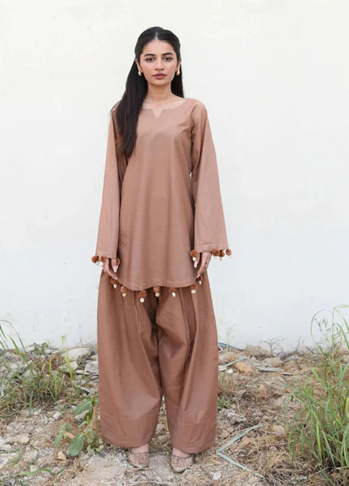 Ripret Pret plain Cotton 2 Piece Suit Umber Solid Set