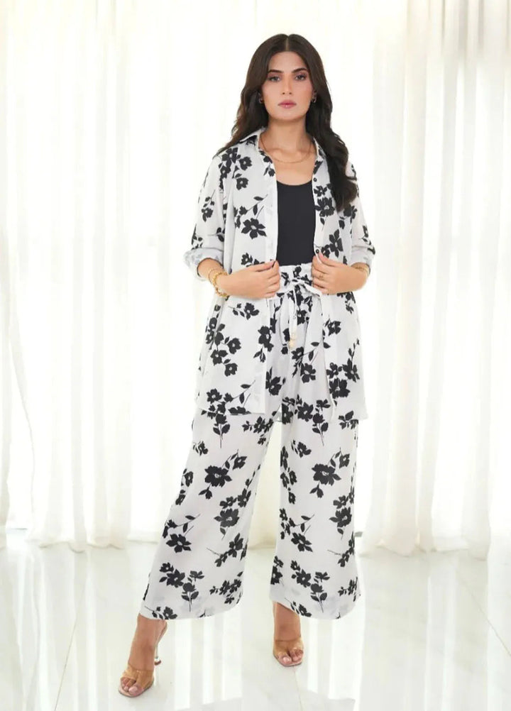 Ripret Pret Printed Polycambric 2 Piece Suit Black Floral Button down