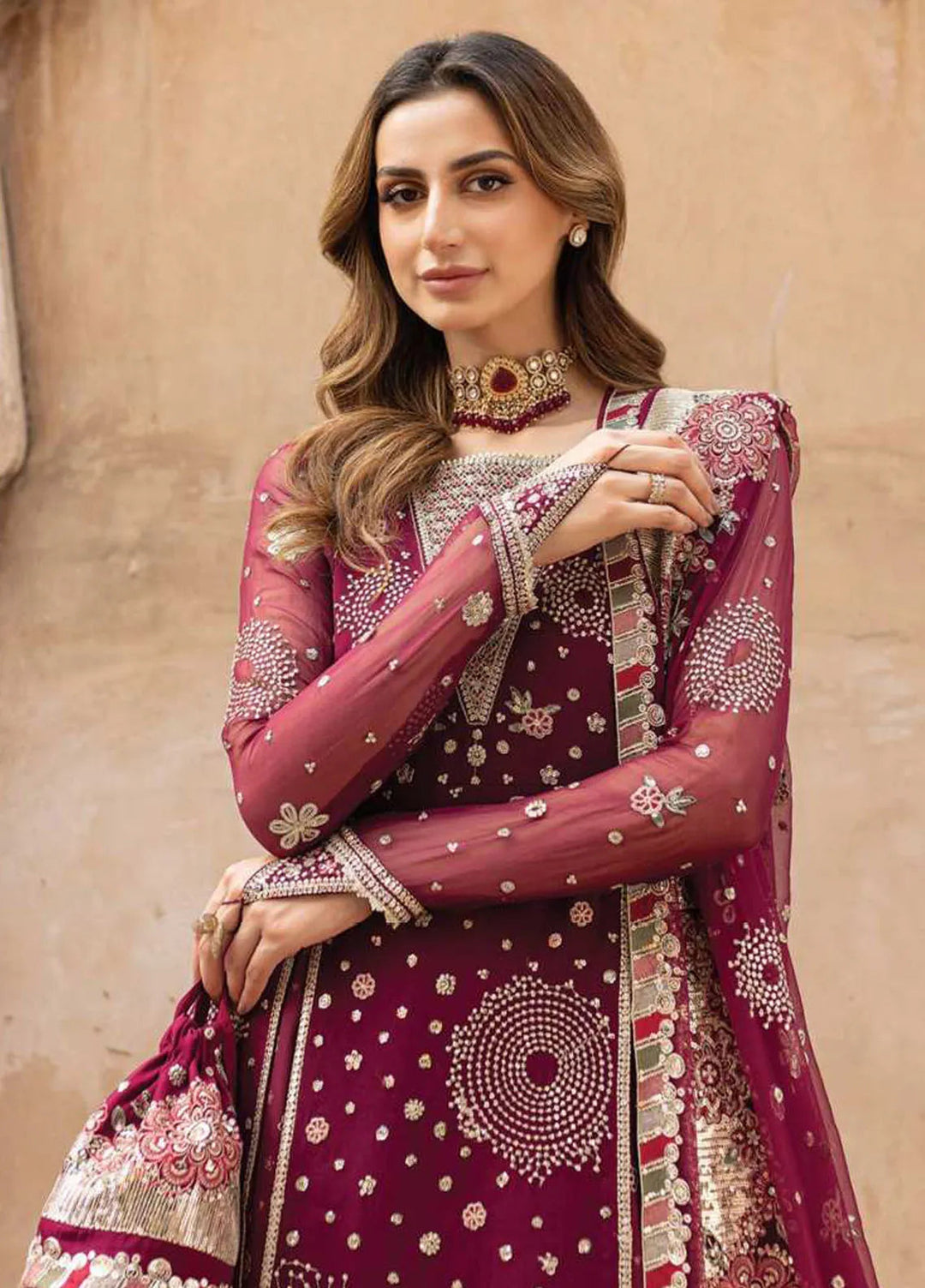 Ritzier by Farasha Embroidered Suit Unstitched 3 Piece FSH24R D-05 Scarlet Charm - Luxury Collection