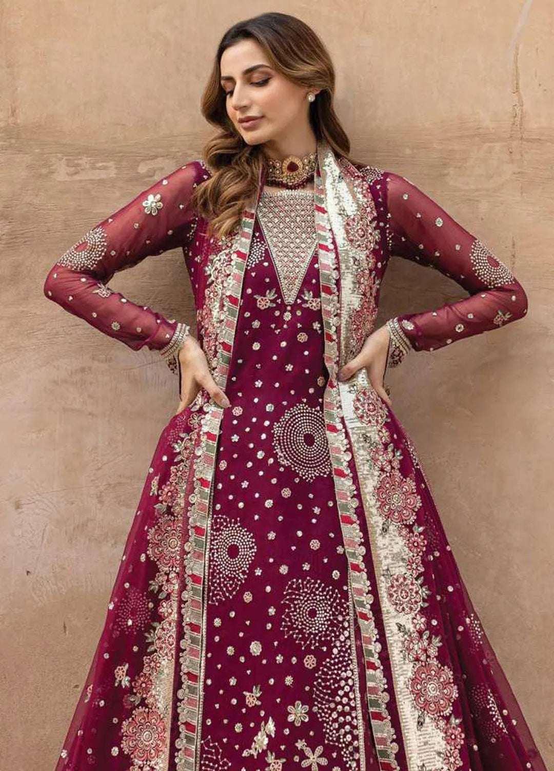 Ritzier by Farasha Embroidered Suit Unstitched 3 Piece FSH24R D-05 Scarlet Charm - Luxury Collection