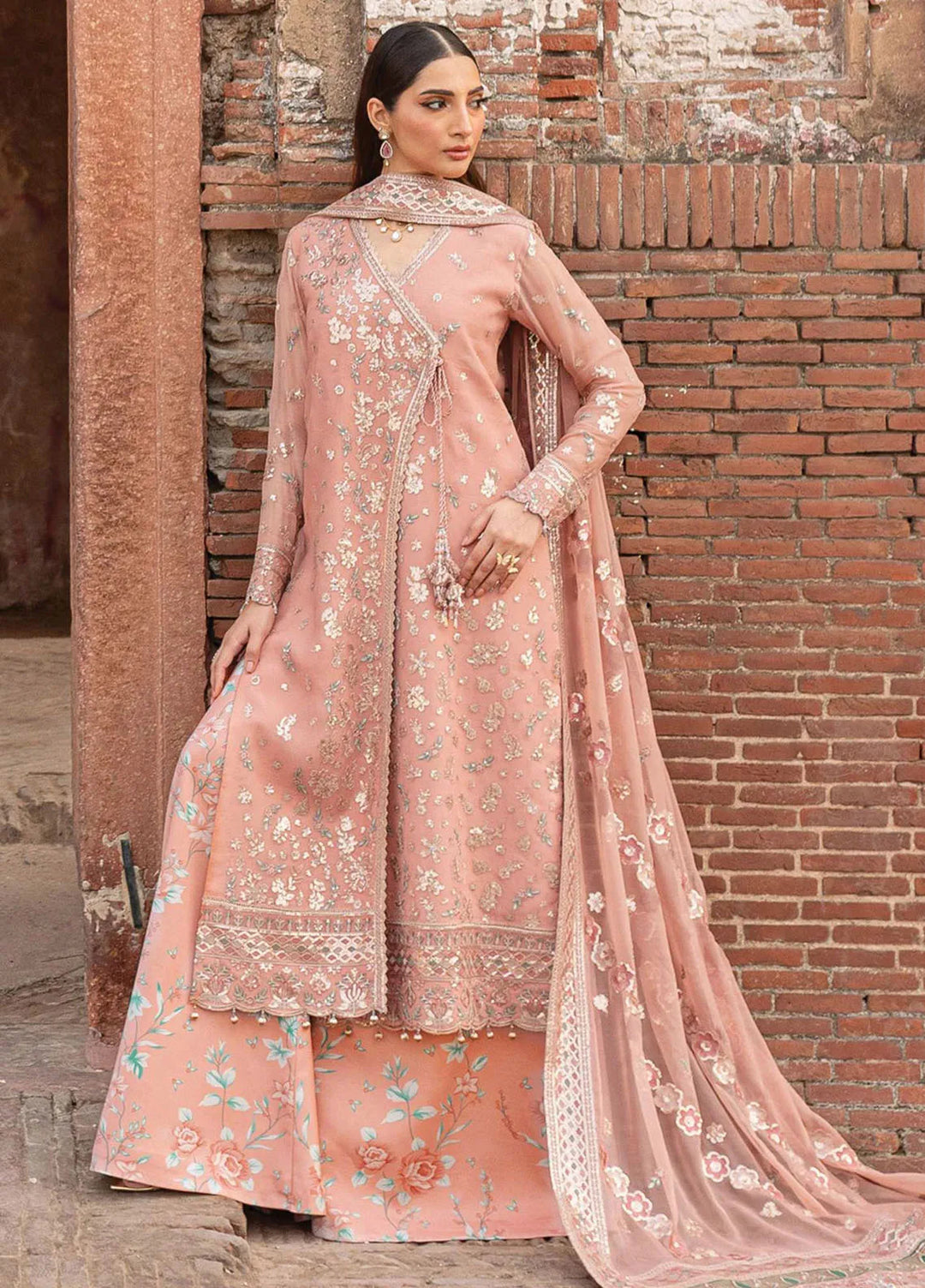 Ritzier by Farasha Embroidered Suit Unstitched 3 Piece FSH24R D-06 Peach Bell - Luxury Collection