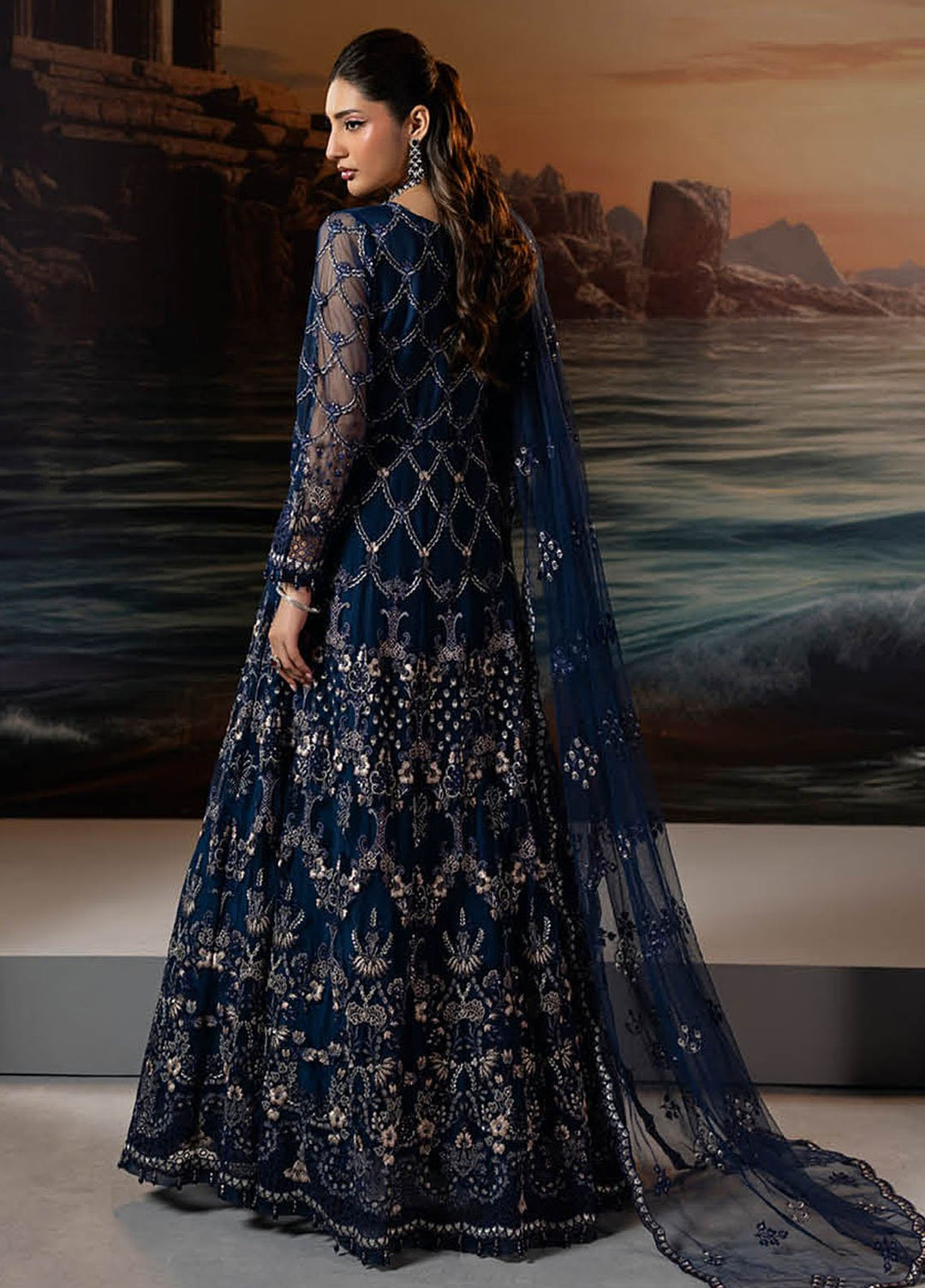 Riwayat by Lamisah Embroidered Chiffon Suits Unstitched 3 Piece LVP25RL R-05 Jewel Blue - Formals Collection