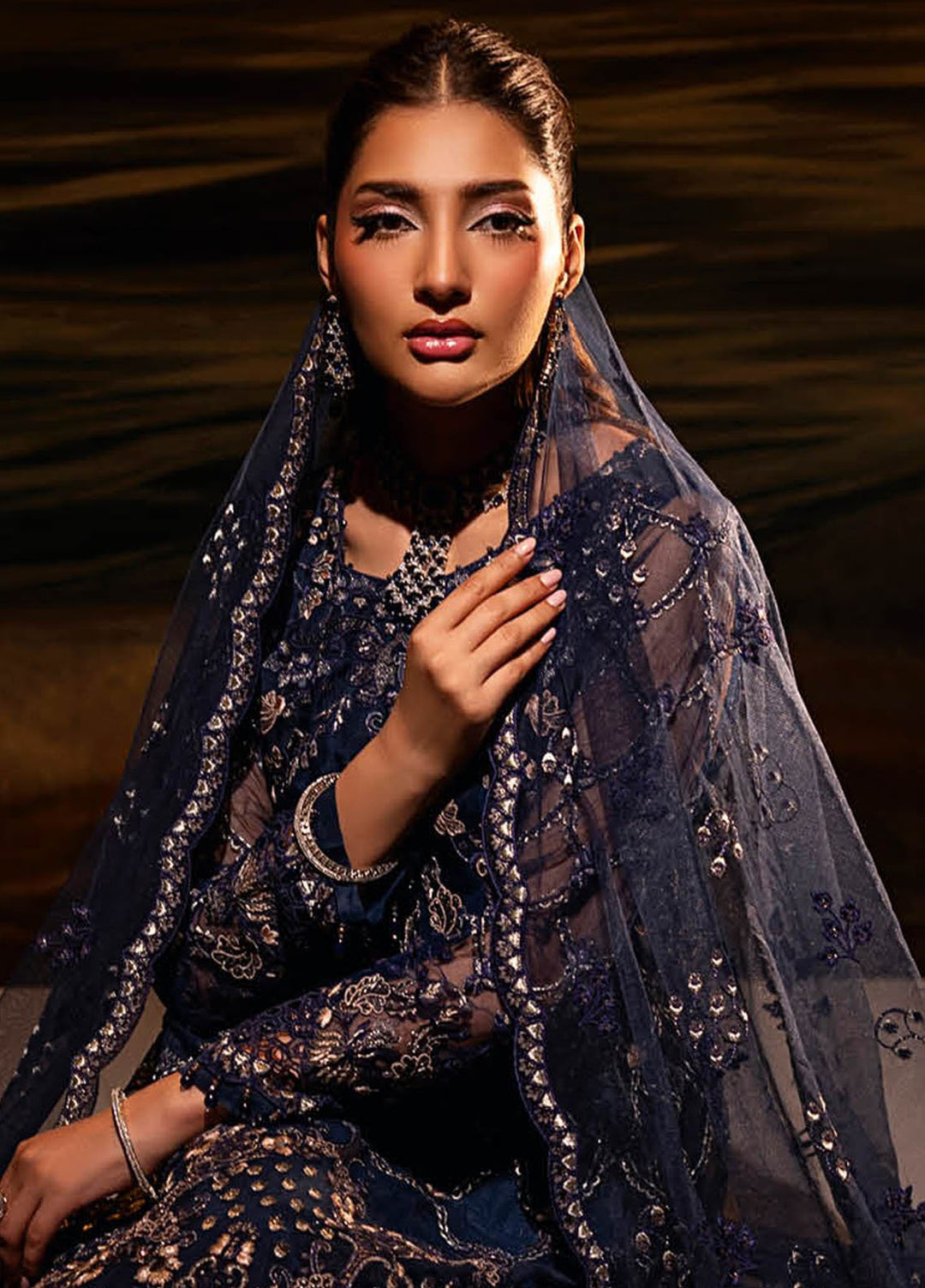 Riwayat by Lamisah Embroidered Chiffon Suits Unstitched 3 Piece LVP25RL R-05 Jewel Blue - Formals Collection