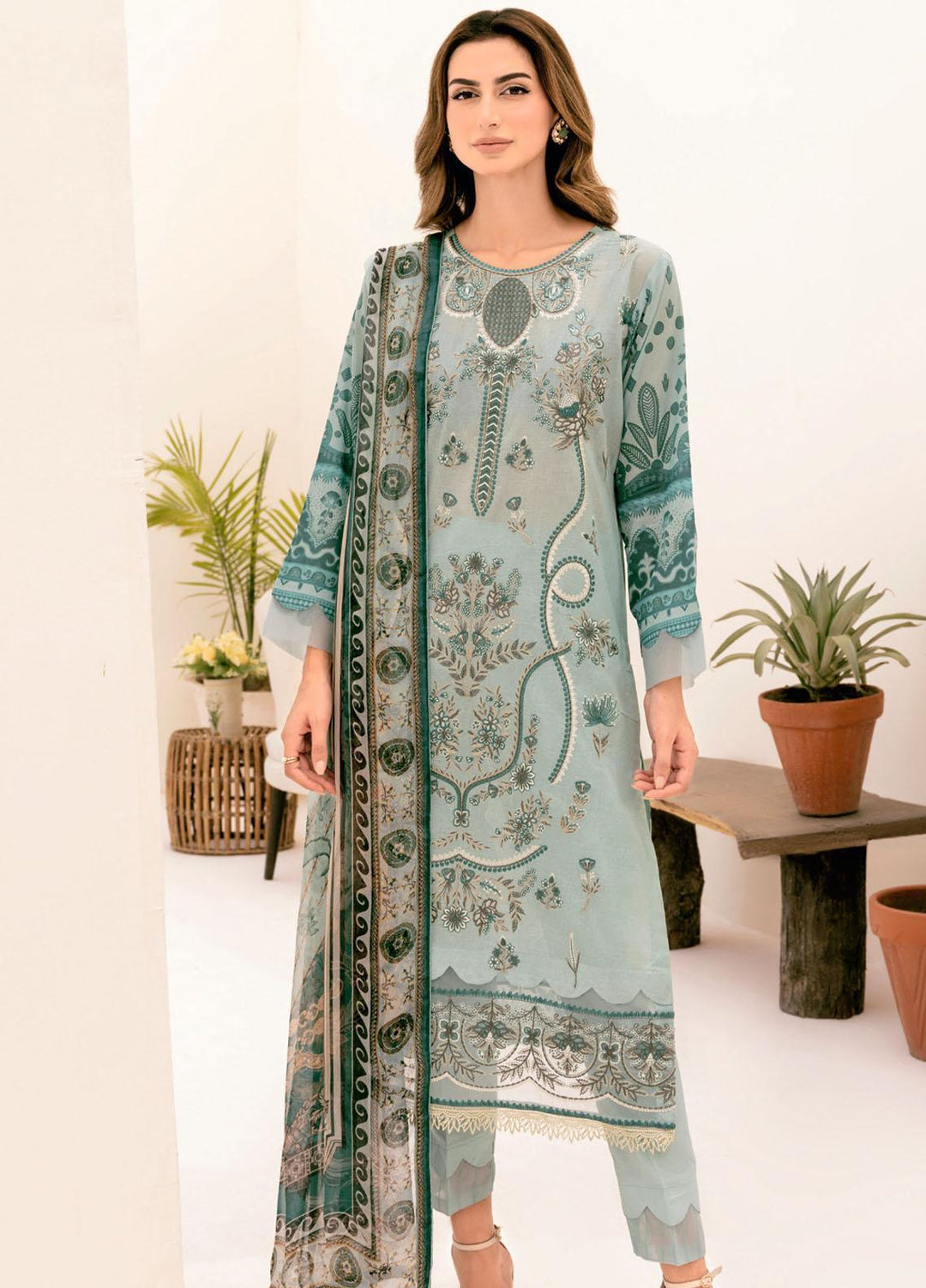 Riwayat By Ramsha Embroidered Lawn Suits Unstitched 3 Piece RSH23-RW7 Y-709 - Luxury Collection