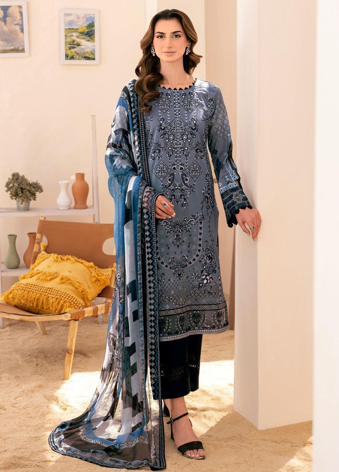 Riwayat By Ramsha Embroidered Lawn Suits Unstitched 3 Piece RSH23-RW7 Y-711 - Luxury Collection