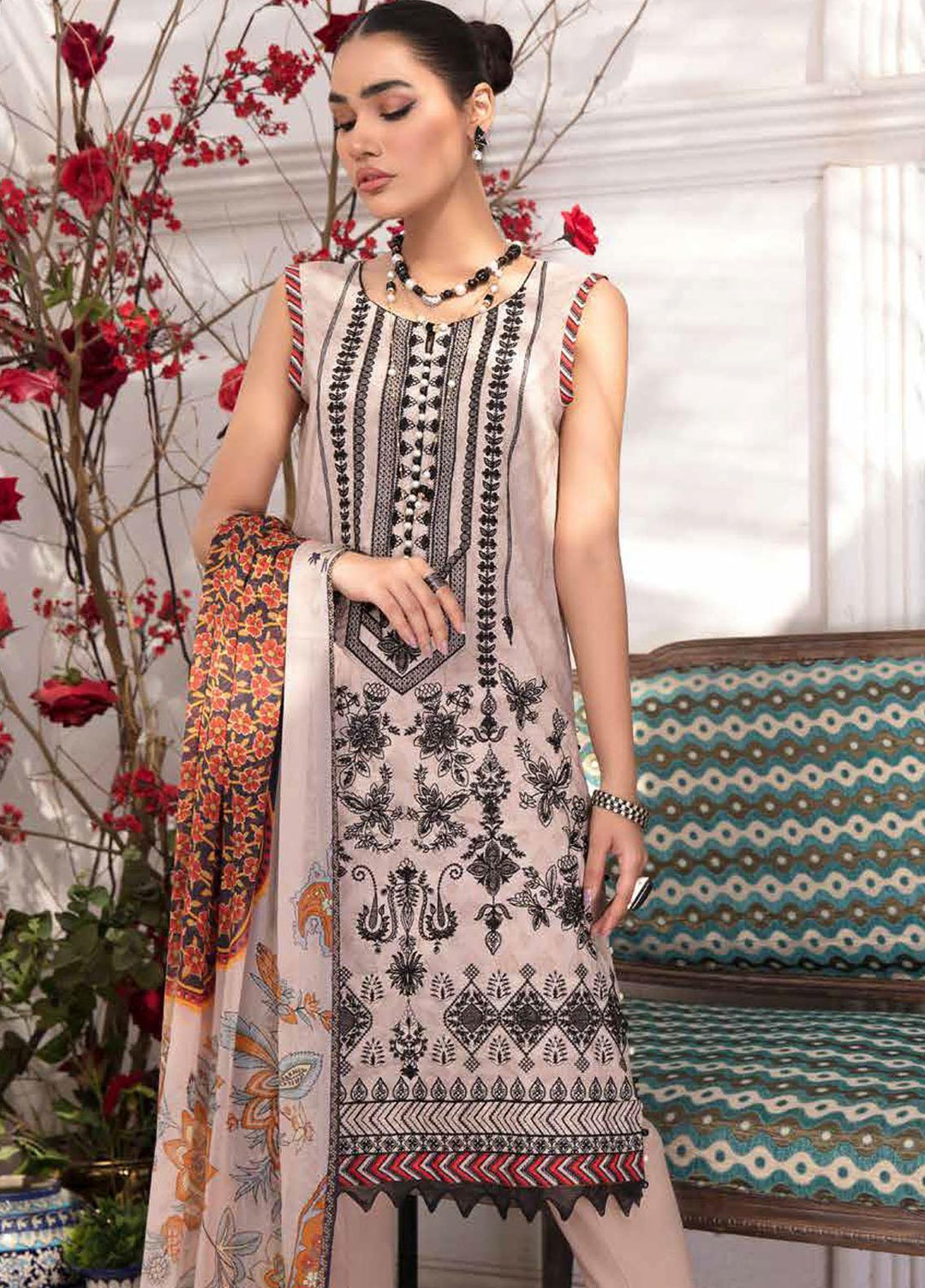 Riwayat-e-Khas By Banafsheh Embroidered Lawn Suits Unstitched 3 Piece BF22RK BNR-03 - Luxury Collection