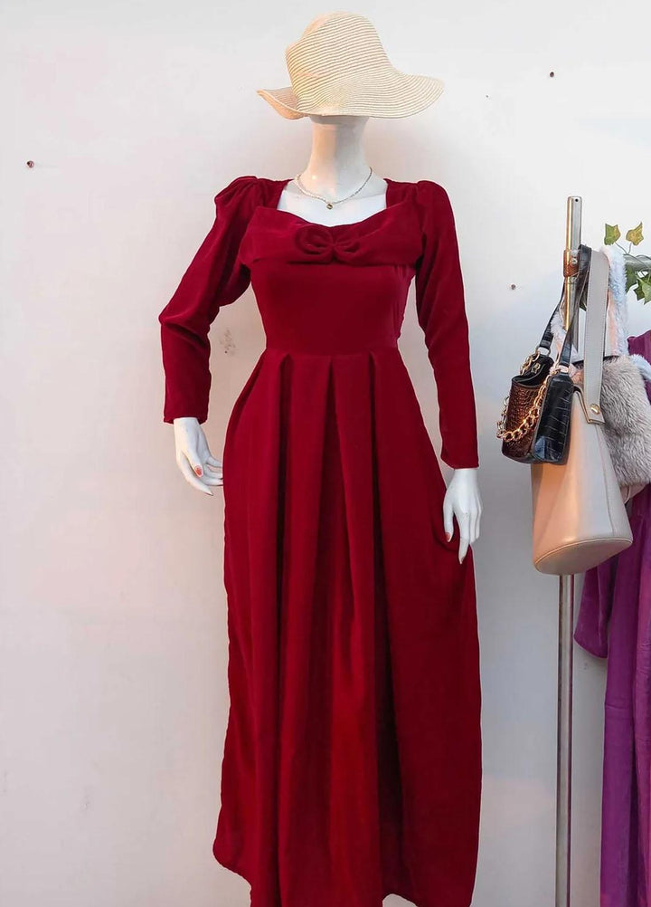 Robes Pret Casual  Long Dress MAROON VELVET
