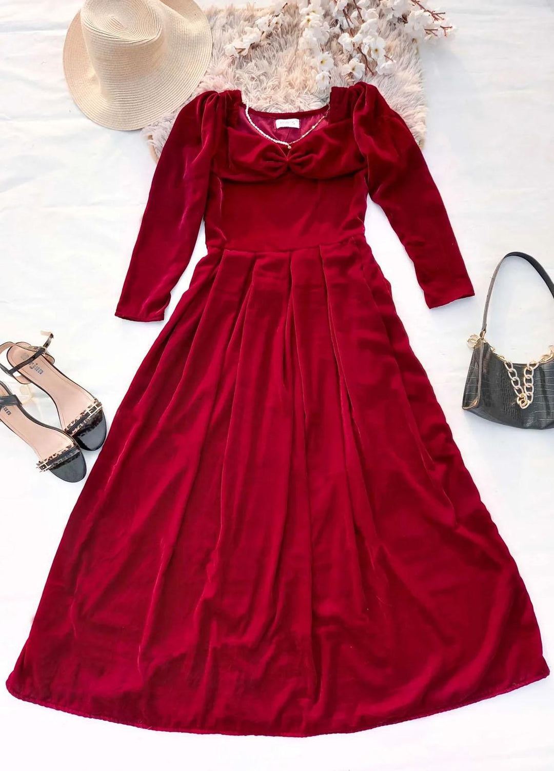 Robes Pret Casual  Long Dress MAROON VELVET
