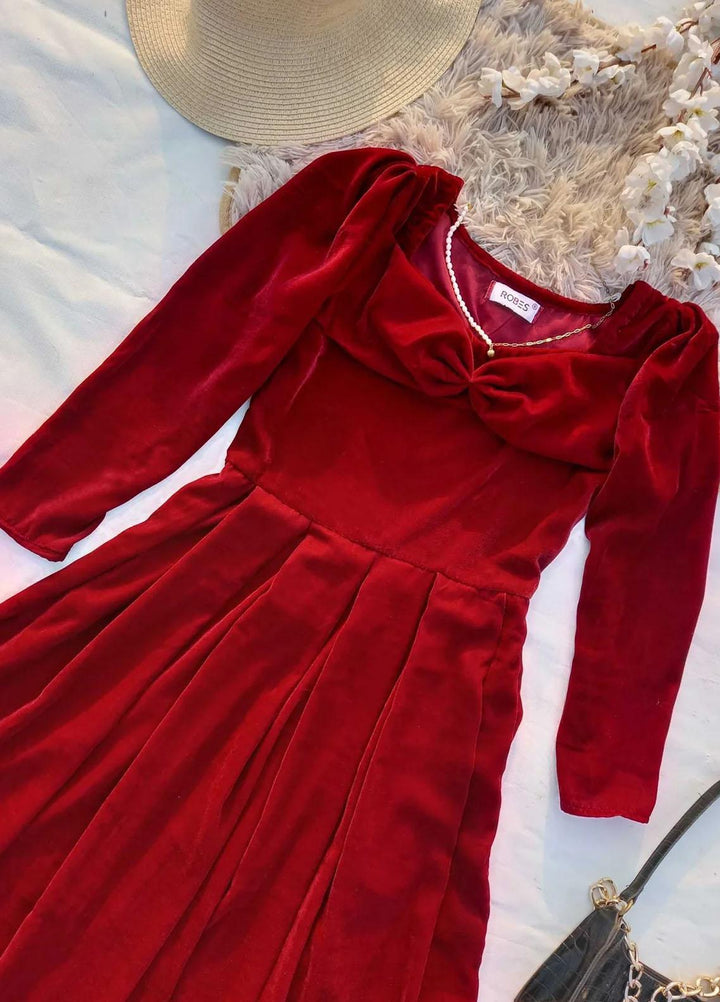 Robes Pret Casual  Long Dress MAROON VELVET