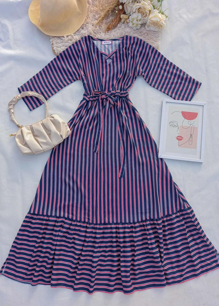 Robes Pret Casual  Long Dress NAVY STRIPED
