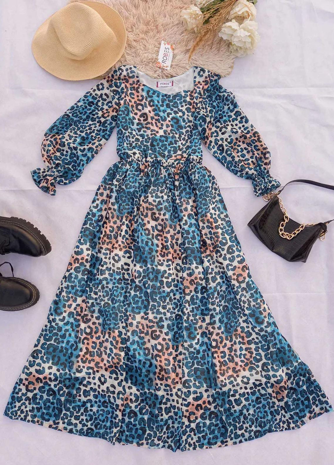 Robes Pret Casual  Long Dress YALE BLUE LEOPARD