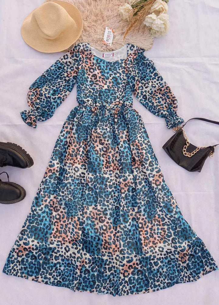 Robes Pret Casual  Long Dress YALE BLUE LEOPARD