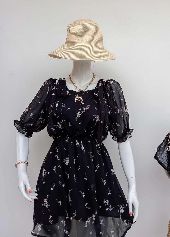 Robes Pret Casual Chiffon Short Dress BLOSSOM IN THE NIGHT