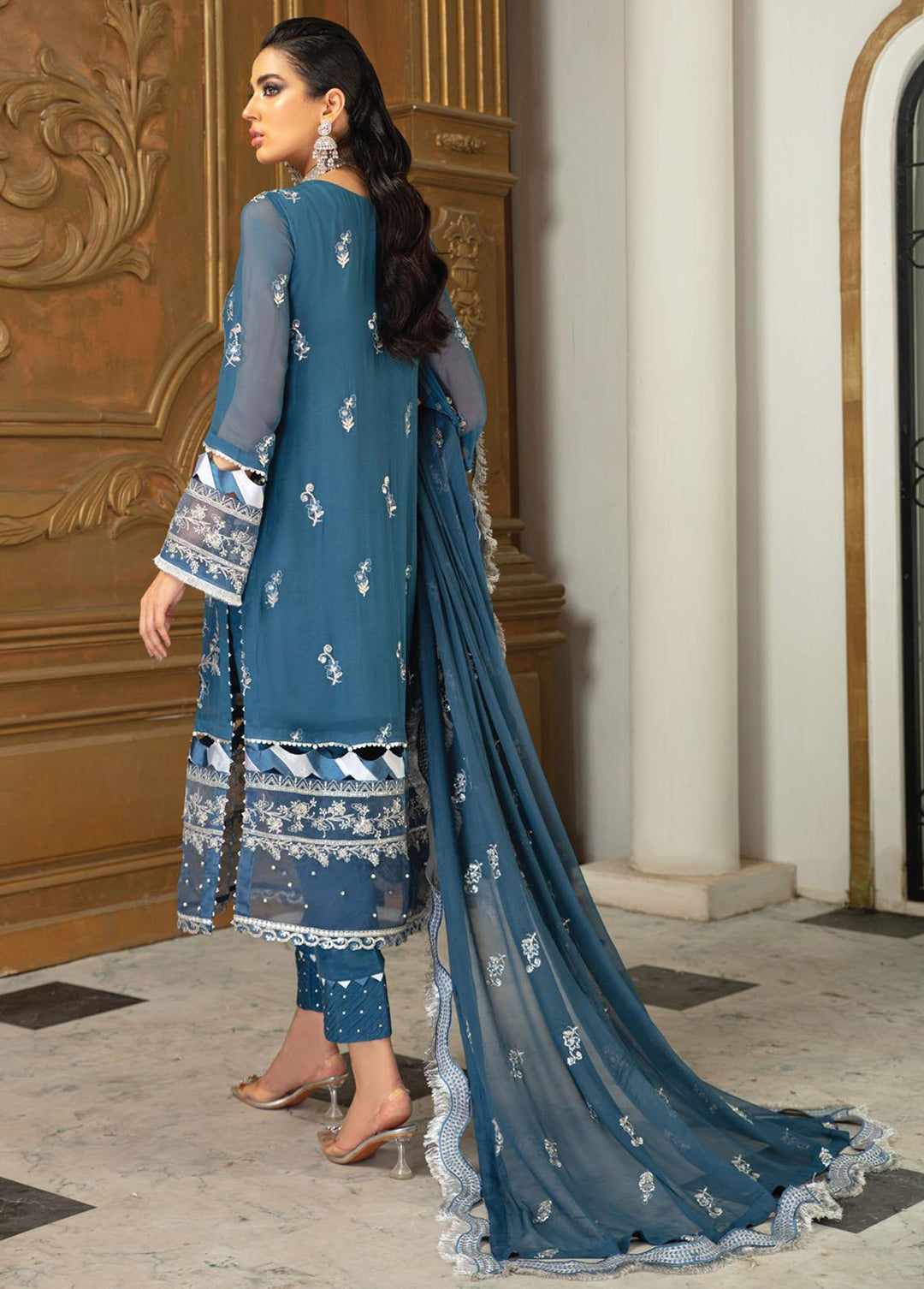 Roheenaz Embroidered Chiffon Suits Unstitched 3 Piece RO21C 08 - Luxury Collection
