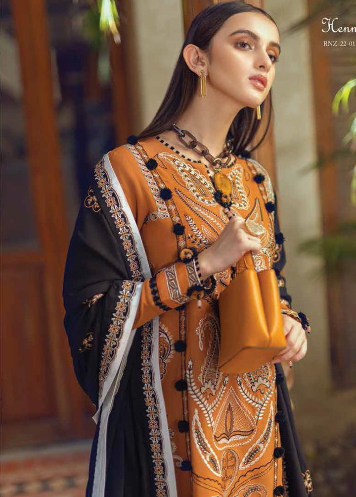 Roheenaz Embroidered Linen Suits Unstitched 3 Piece RO22FW RNZ-22-02-B - Luxury Collection