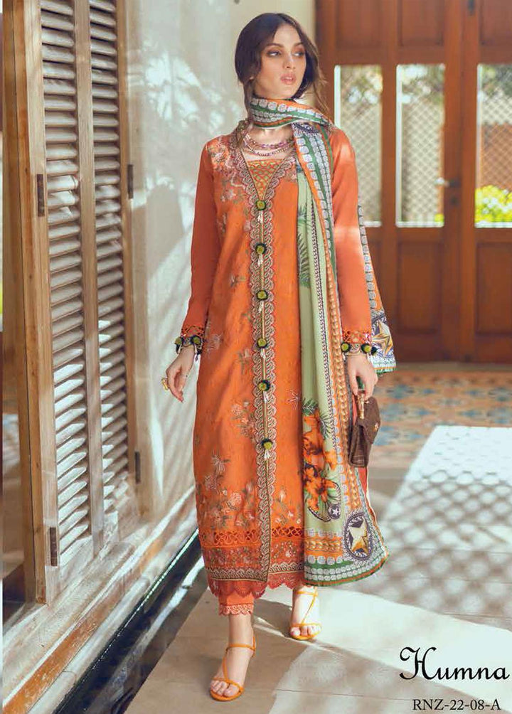 Roheenaz Embroidered Linen Suits Unstitched 3 Piece RO22FW RNZ-22-08A - Luxury Collection