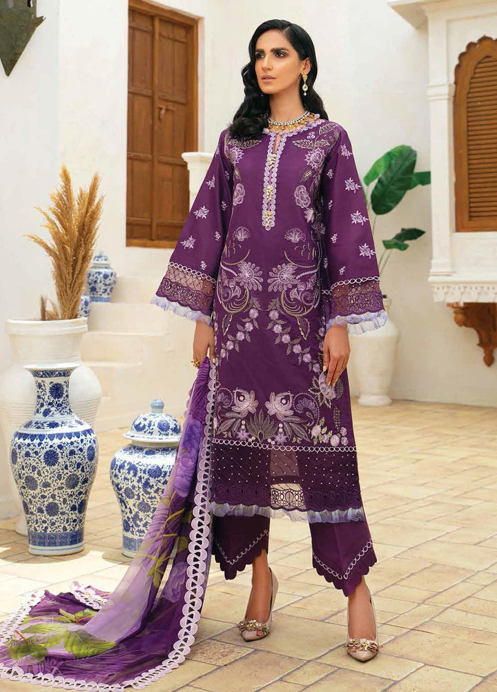 Roheenaz Embroidered Lawn Suits Unstitched 3 Piece RO22S-1 RNZ-01-A Crushed Grapes - Summer Collection