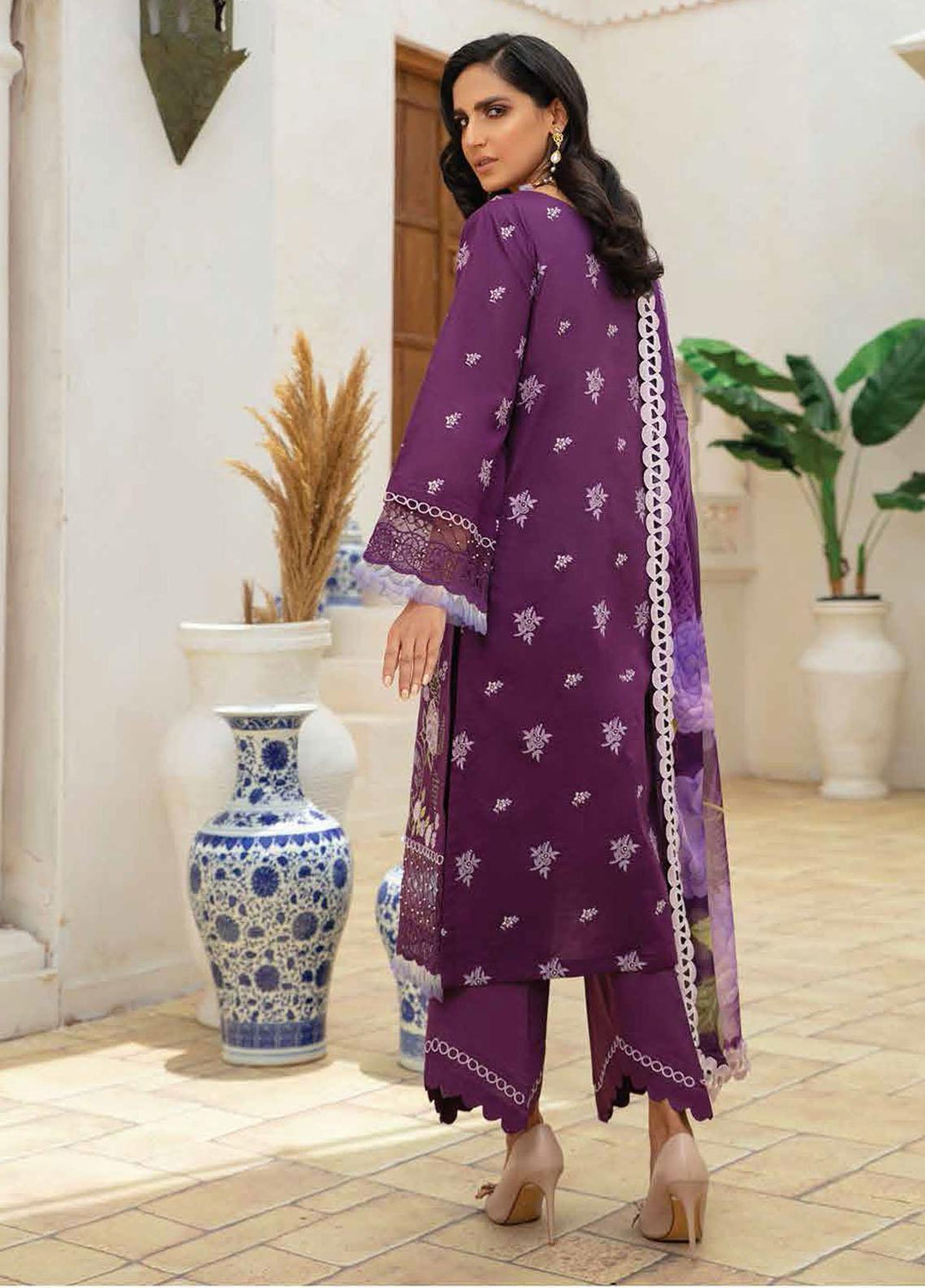 Roheenaz Embroidered Lawn Suits Unstitched 3 Piece RO22S-1 RNZ-01-A Crushed Grapes - Summer Collection